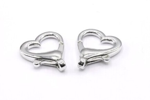 Sterling Silver Heart Shaped Lobster Claw Clasps - Medium