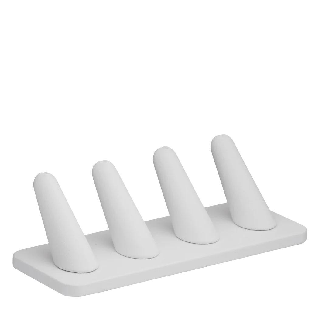 4 Finger Ring Display - White Leatherette