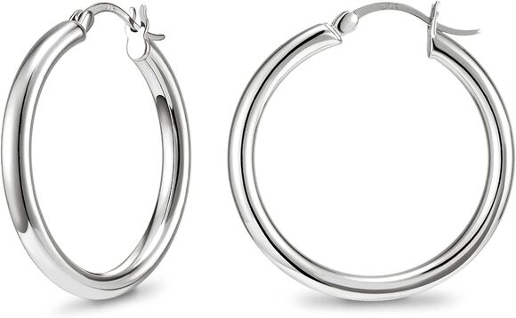 Sterling Silver Clutch Hoops - 50mm