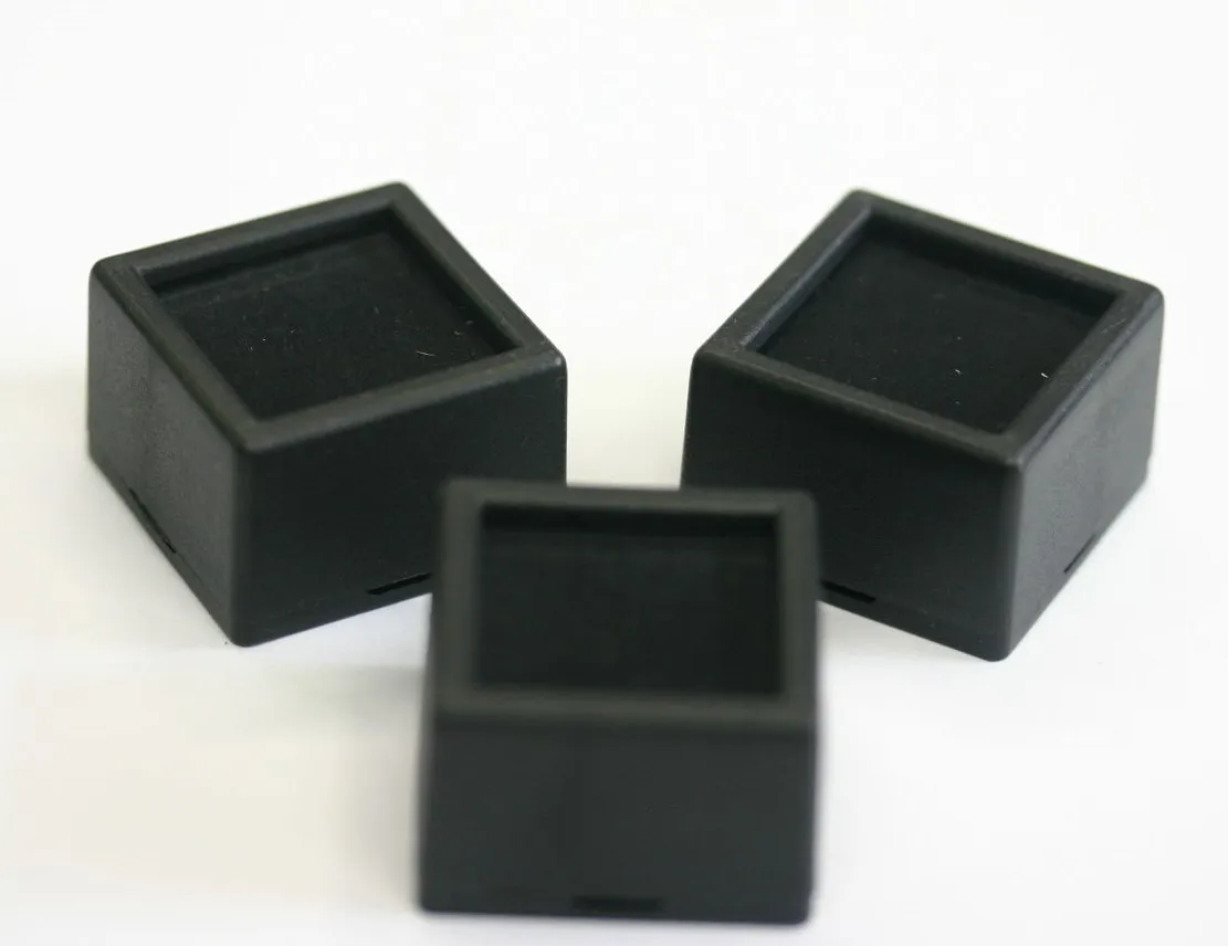 6pcs Glass top Square Gem Jars Box Black Gemstones Coin White/Black Foam 1 1/2