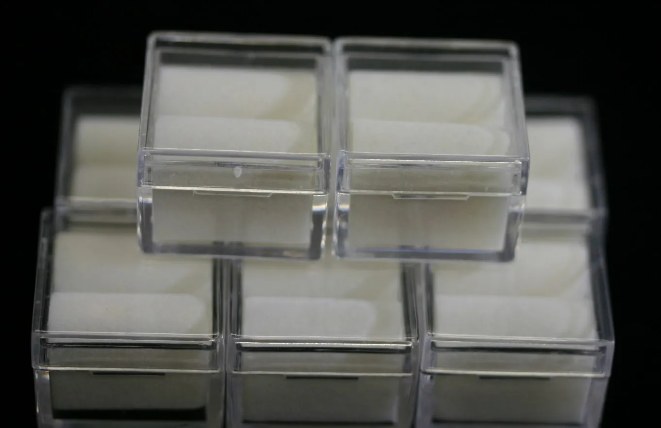 6pcs Acrylic Square Gem Jars Box Gemstones White Foam 1" x 1" Storage Display