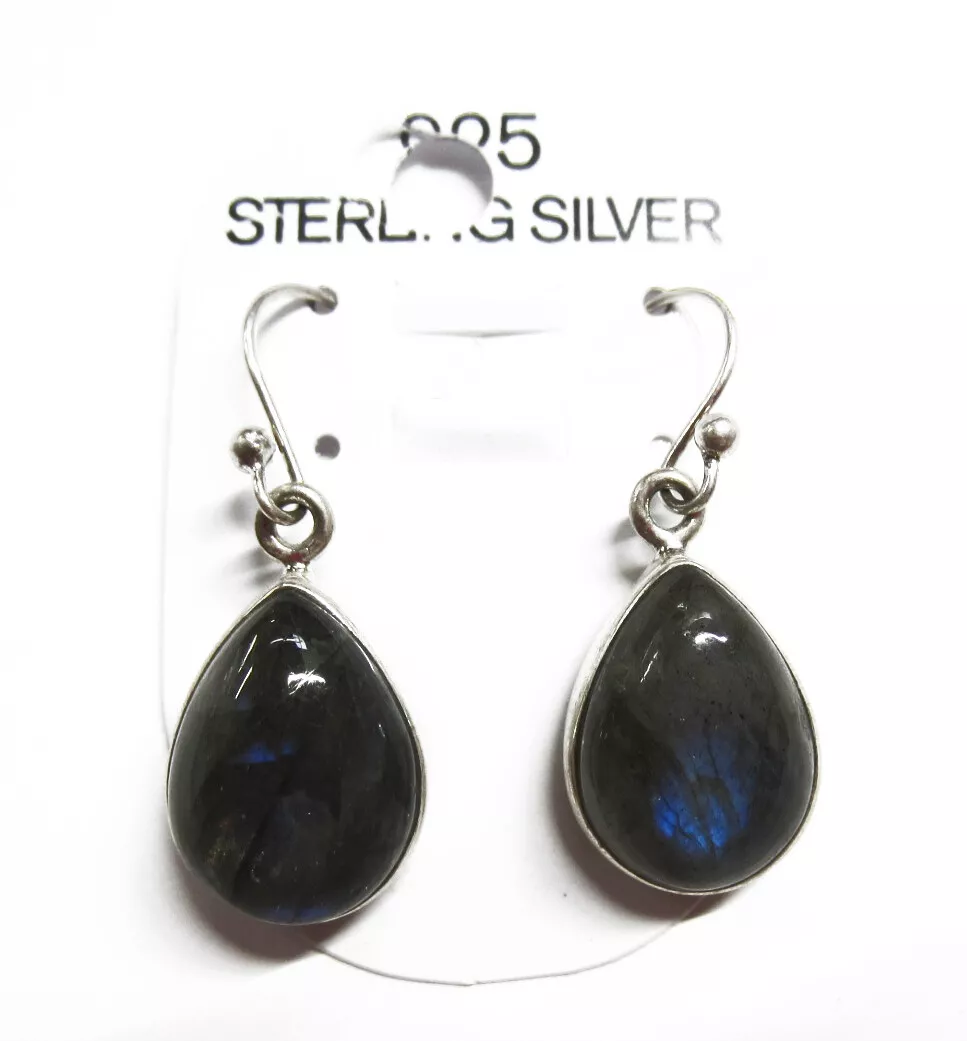 Solid 925 Sterling Silver Ear Wire Labradorite Cabochon Earring Dangling Jewelry