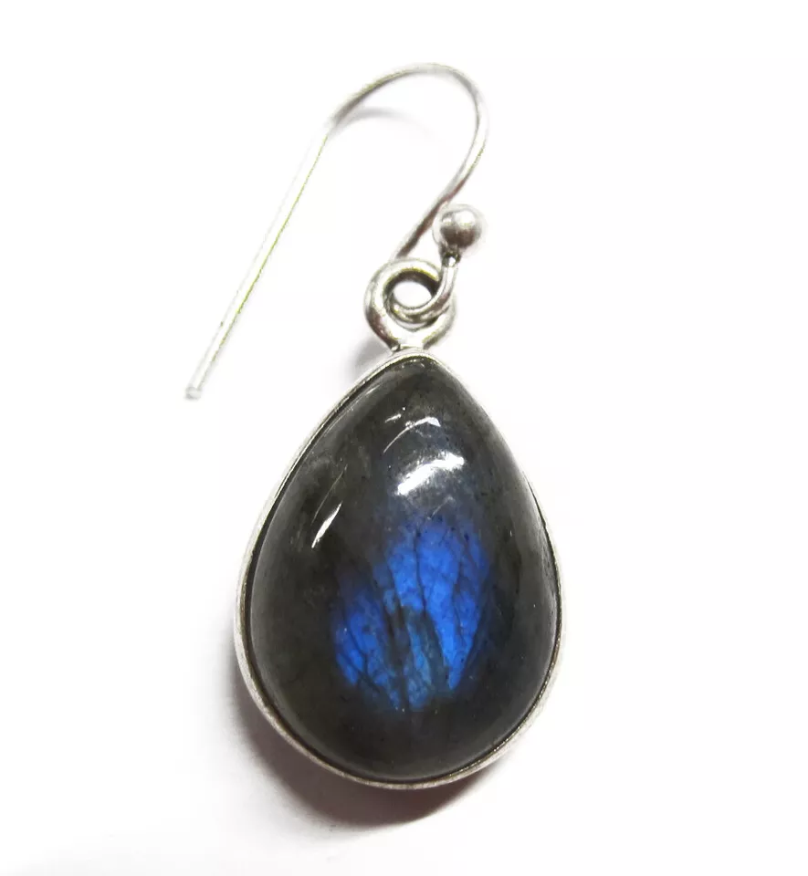 Solid 925 Sterling Silver Ear Wire Labradorite Cabochon Earring Dangling Jewelry