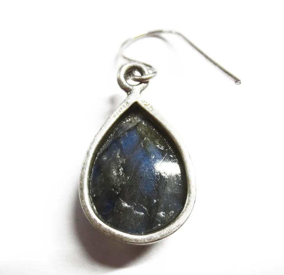 Solid 925 Sterling Silver Ear Wire Labradorite Cabochon Earring Dangling Jewelry