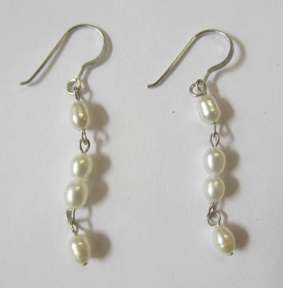 1pair Sterling Silver with Natural Pearls Dangling Earrings Jewelry High Quality