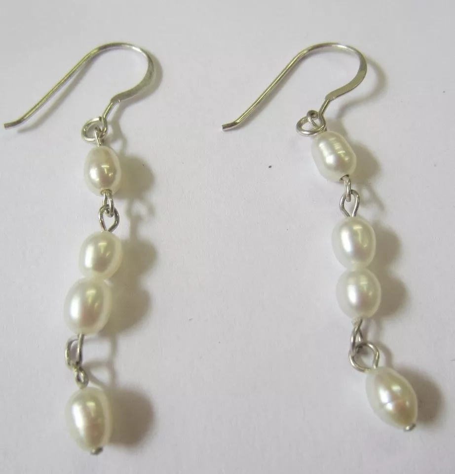 1pair Sterling Silver with Natural Pearls Dangling Earrings Jewelry High Quality