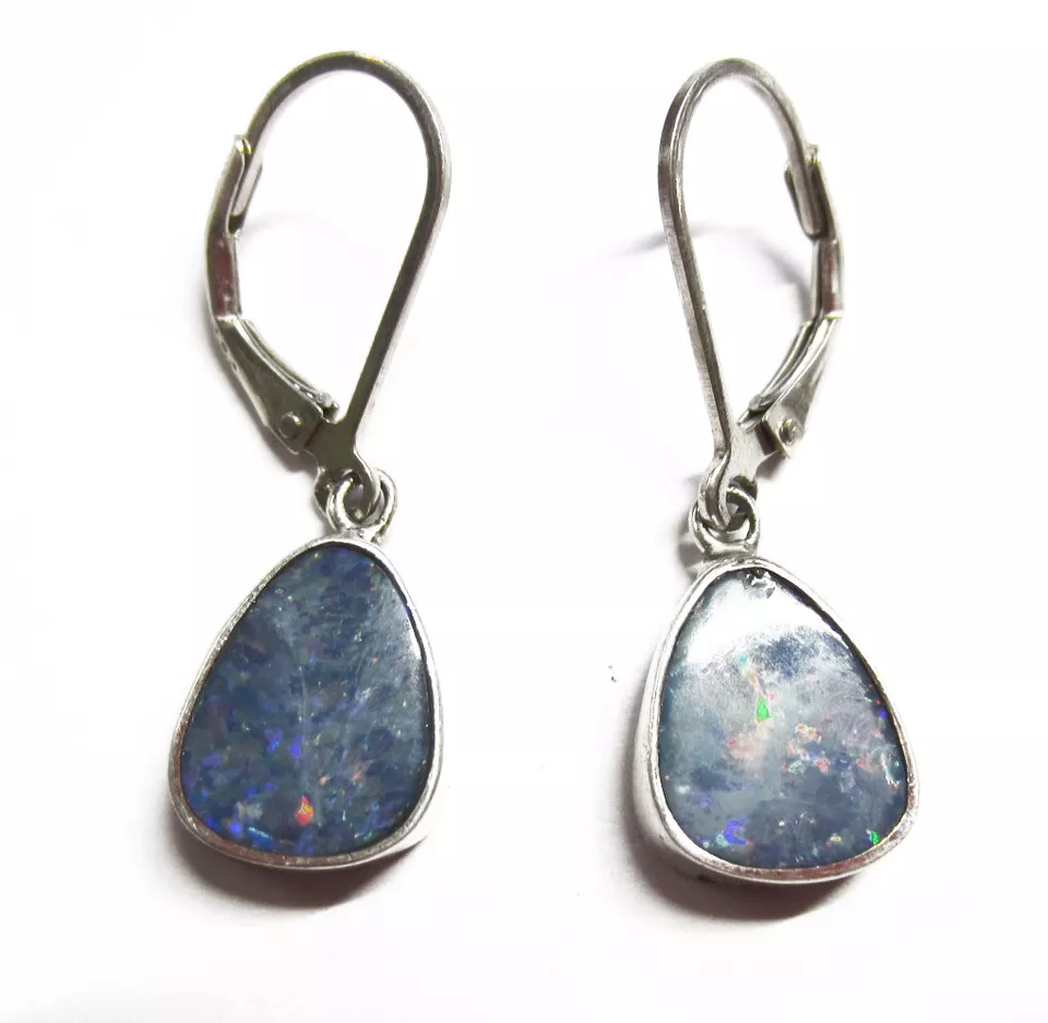 Solid 925 Sterling Silver Natural Opal Leaverback Dangling Earring Jewelry