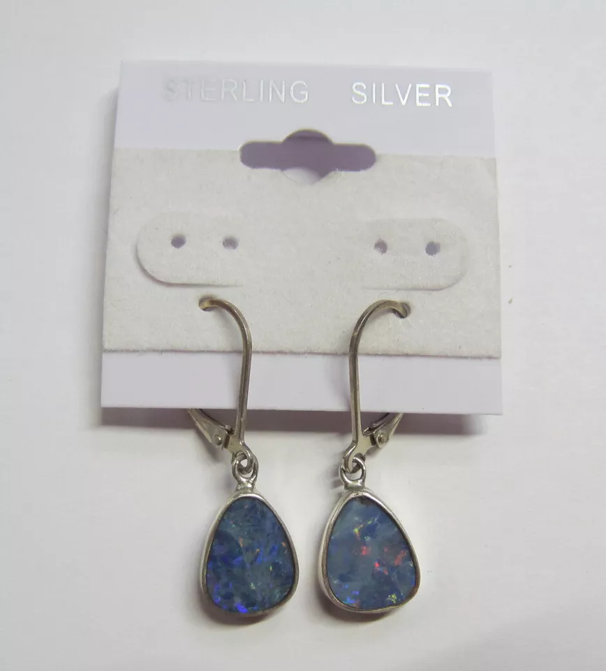 Solid 925 Sterling Silver Natural Opal Leaverback Dangling Earring Jewelry