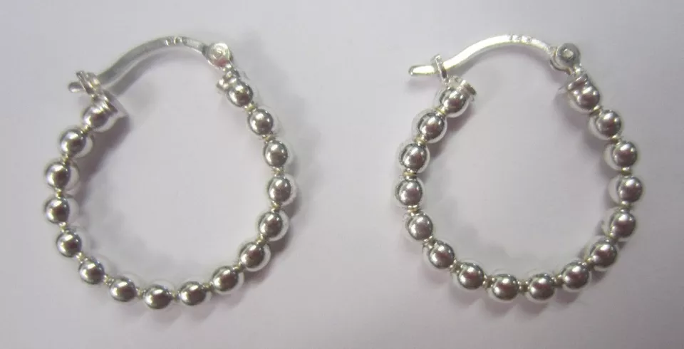 22mm 925 Sterling Silver Beaded Hinged Hoop Earrings with Anti-tarnish coat