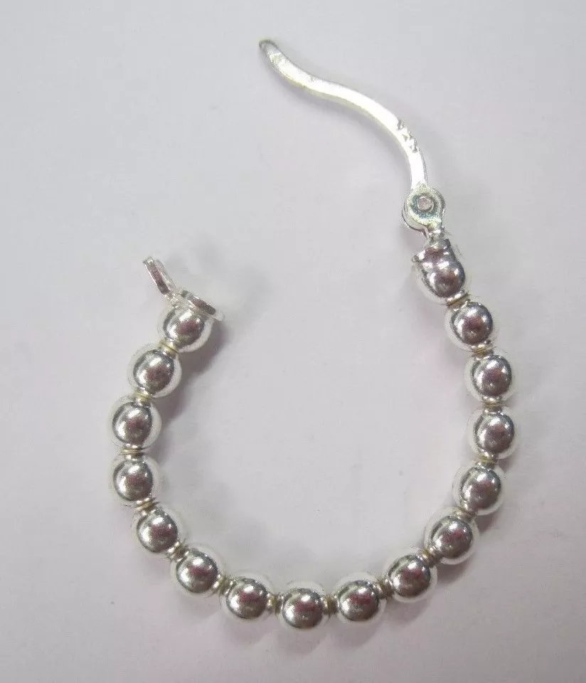 22mm 925 Sterling Silver Beaded Hinged Hoop Earrings with Anti-tarnish coat