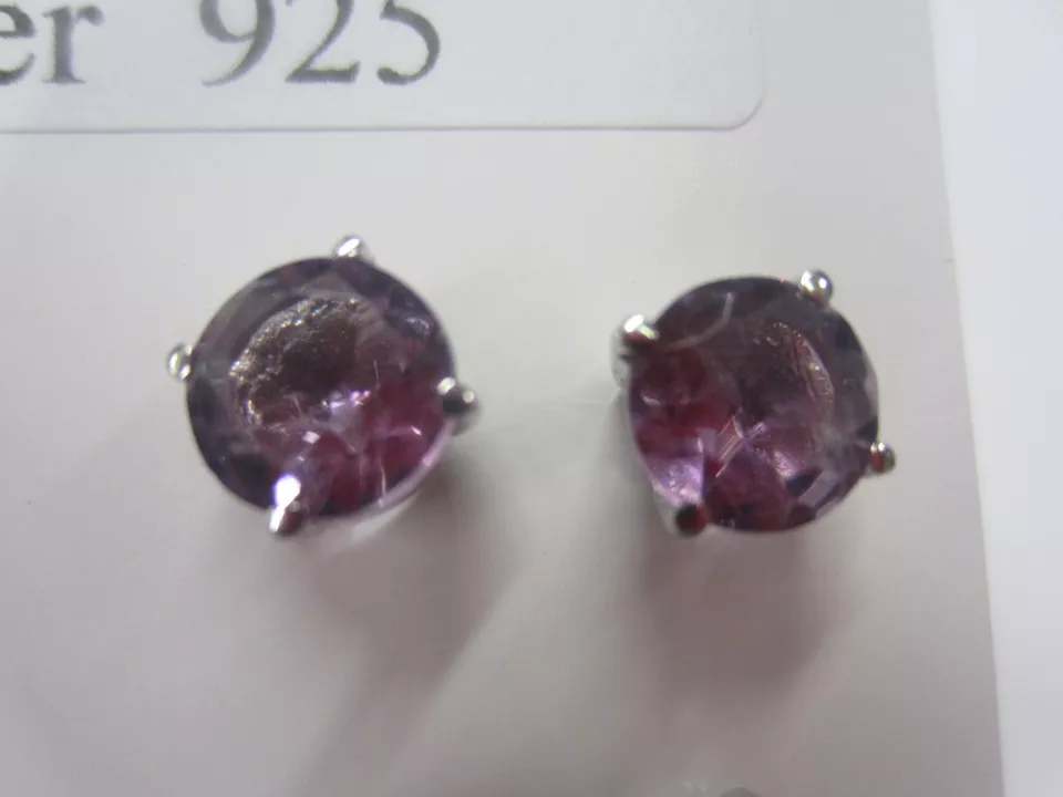 8mm Round Natural Amethyst Sterling Silver Earrings Free Red Velvet Box Gemstone