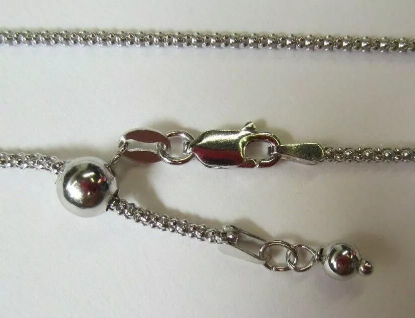 1.7mm Solid Sterling Silver Adjustable Oxidized Popcorn Necklace Chain up to 22"