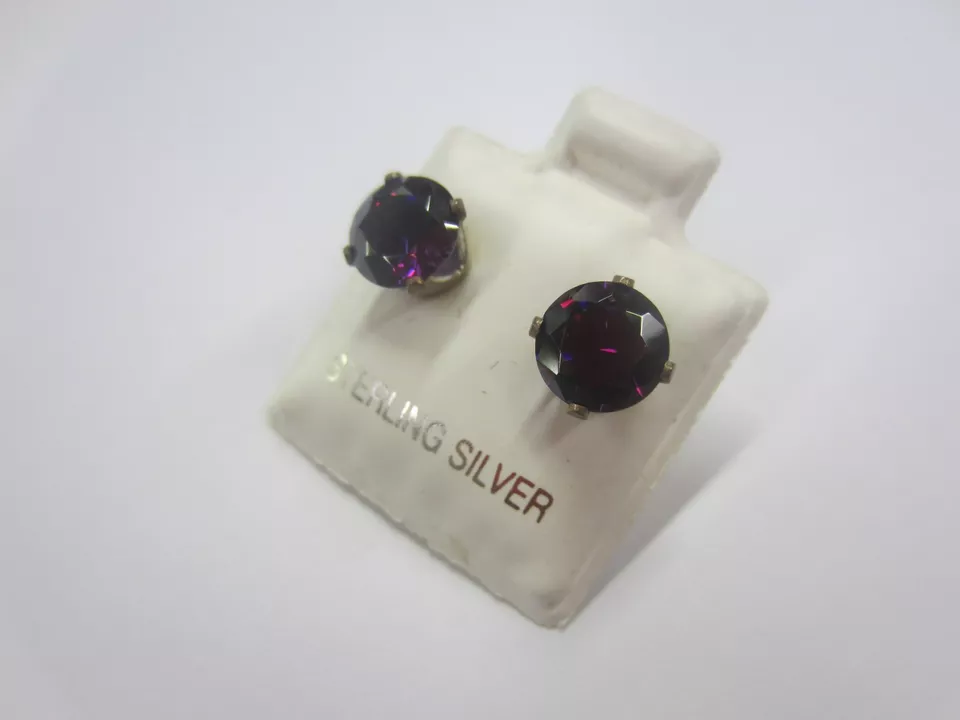 1pr 8mm Sterling Silver Round Cubic Zirconia Earrings Red Green Yellow Purple CZ