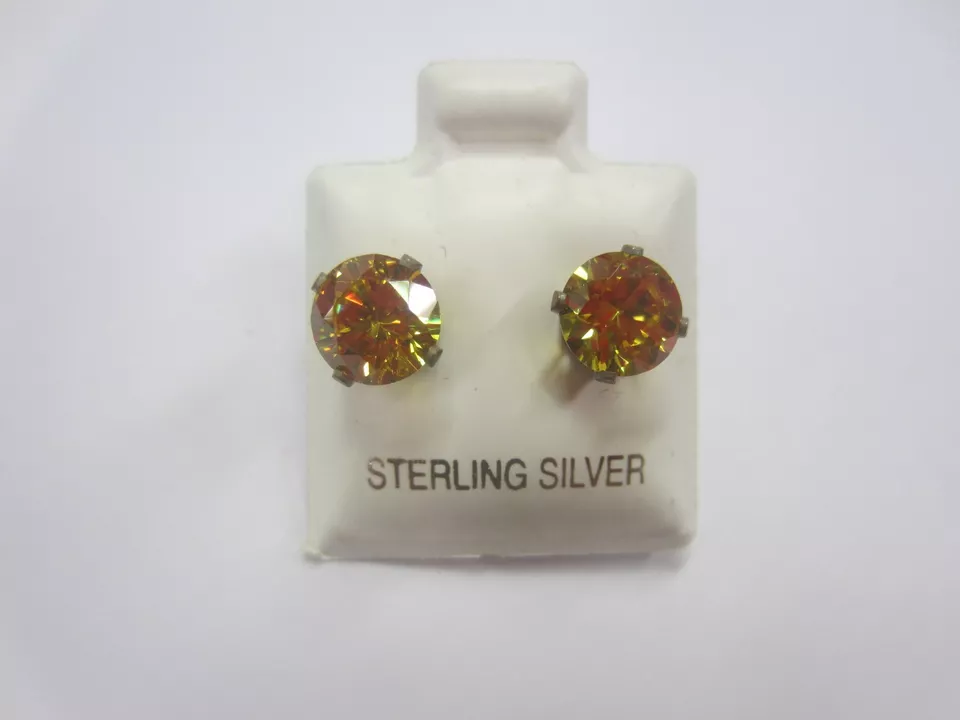 1pr 8mm Sterling Silver Round Cubic Zirconia Earrings Red Green Yellow Purple CZ