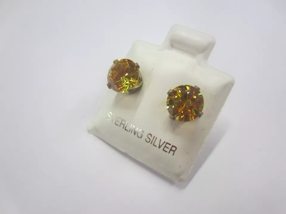 1pr 8mm Sterling Silver Round Cubic Zirconia Earrings Red Green Yellow Purple CZ