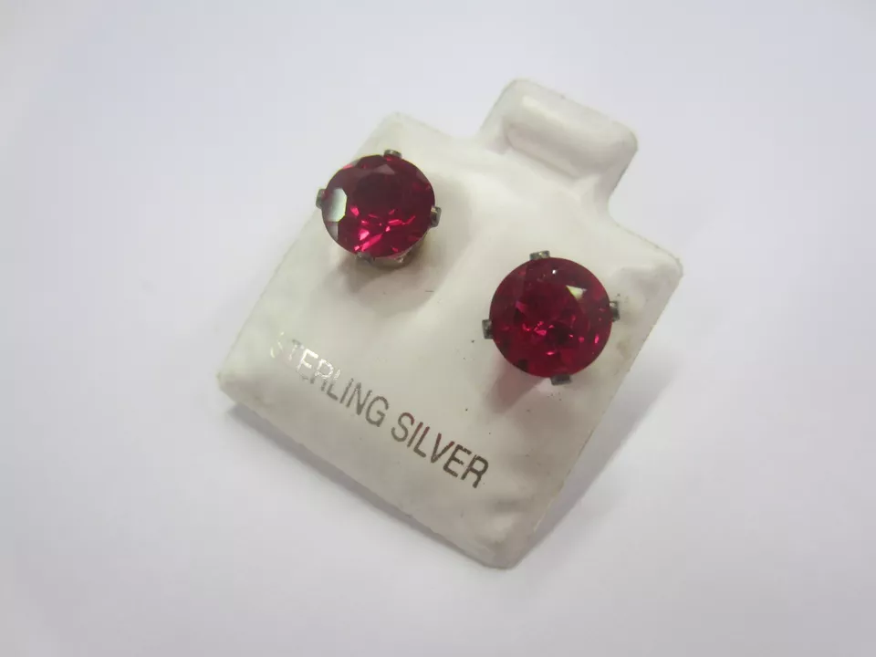 1pr 8mm Sterling Silver Round Cubic Zirconia Earrings Red CZ