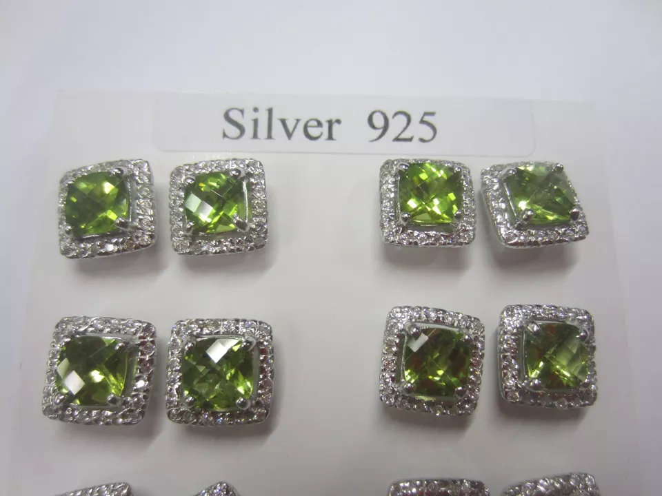 7mm Princess cut Peridot 11mm Sterling Silver Earrings CZ Free Red Velvet Box