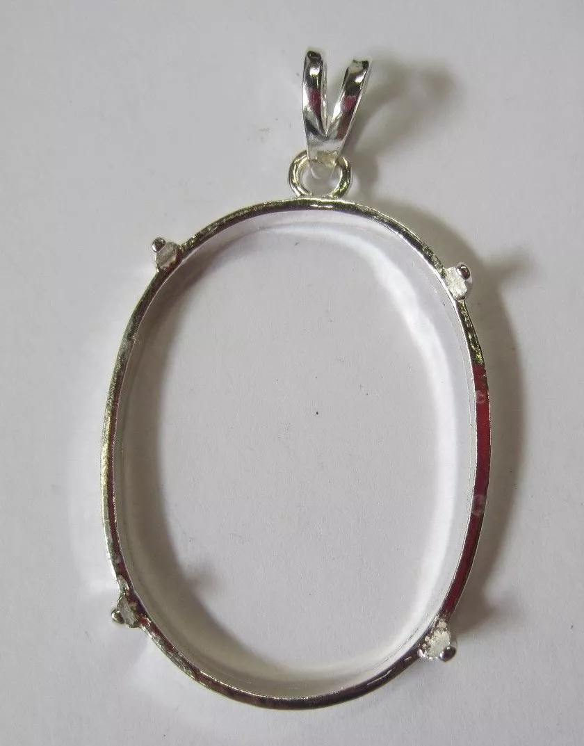 1pc 30x40mm Solid Sterling Silver Prenotched Cabochon Shell Pendant Mounting