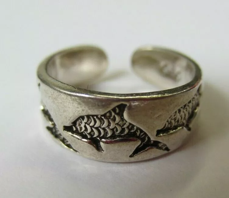 Solid 925 Sterling Silver Adjustable Toe Ring Dolphin Design Oxidized Jewelry