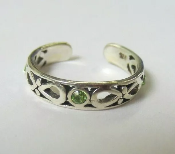 925 Sterling Silver Adjustable Toe Ring Celtic Design with Green CZ Jewelry S8