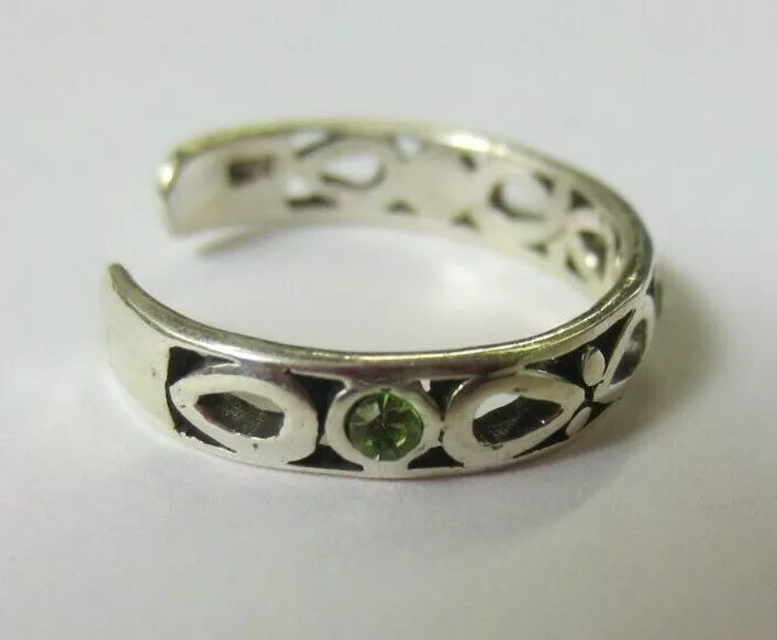 925 Sterling Silver Adjustable Toe Ring Celtic Design with Green CZ Jewelry S8