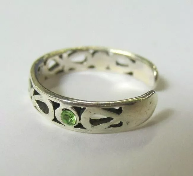 925 Sterling Silver Adjustable Toe Ring Celtic Design with Green CZ Jewelry S8