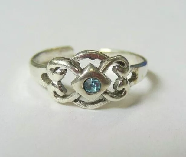 925 Sterling Silver Adjustable Toe Ring Celtic Design with Blue CZ Jewelry S14