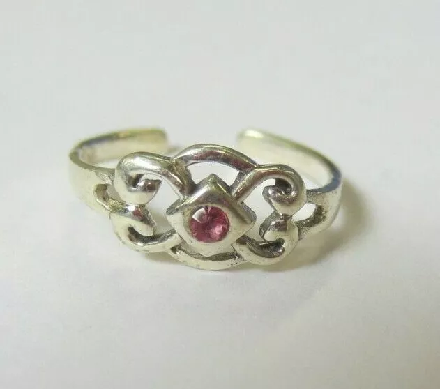 925 Sterling Silver Adjustable Toe Ring Celtic Design with Pink CZ Jewelry S14