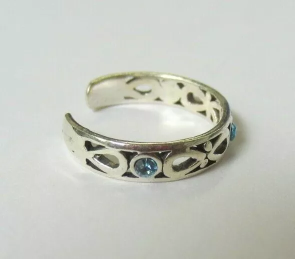 925 Sterling Silver Adjustable Toe Ring Celtic Design with Blue CZ Jewelry S8