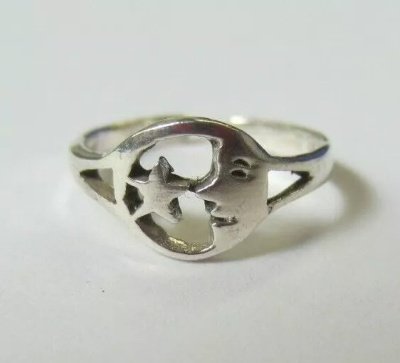 Sterling Silver Adjustable Toe Ring Moon Face with Star Design Oxidized Jewelry