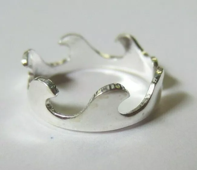 Sterling Silver Adjustable Toe Ring Crown Wave Look Design Solid 925 Jewelry T28