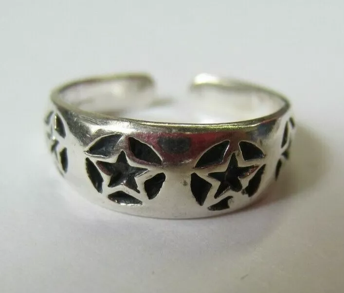 Solid 925 Sterling Silver Adjustable Toe Ring Star Design Oxidized Jewelry T24