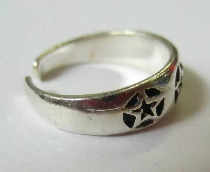 Solid 925 Sterling Silver Adjustable Toe Ring Star Design Oxidized Jewelry T24