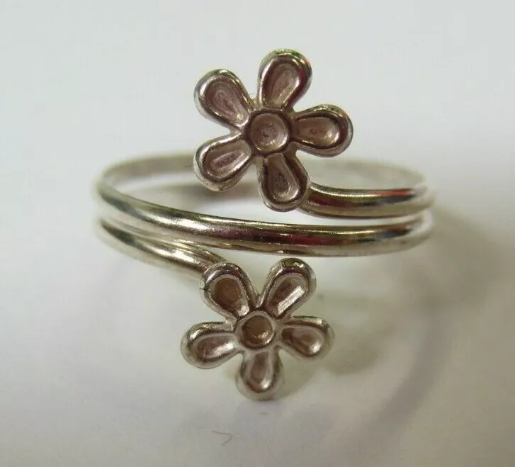 2pcs Sterling Silver Adjustable Toe Ring Double Ring Flower Design Jewelry T18