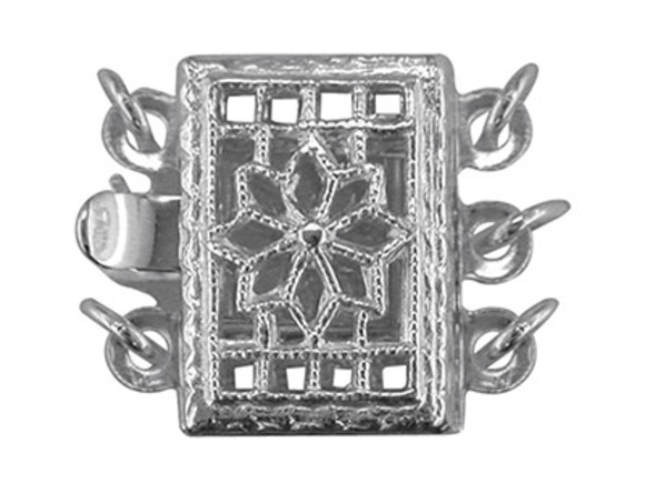 Sterling Silver Fancy Square Clasps - 8mm 3 strand