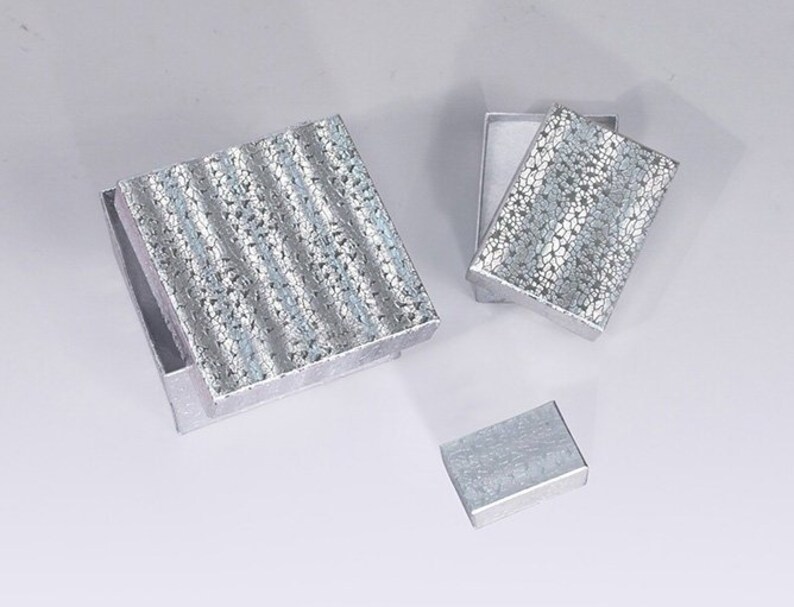 Cotton-filled Jewelry Gift Boxes - 2”x 1.5”x 0.75” Silver