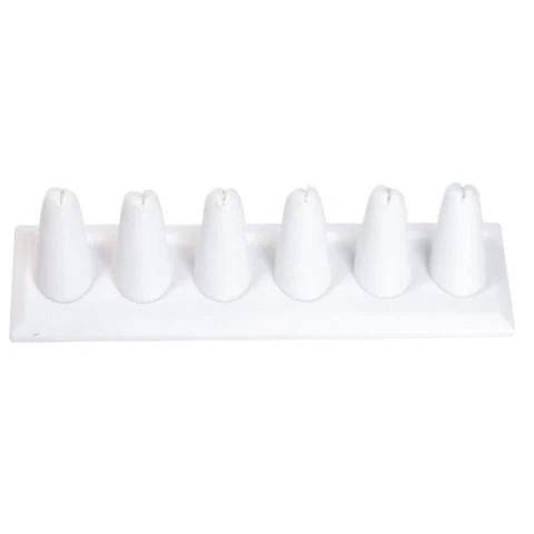 6 Finger Ring Display - White Leatherette