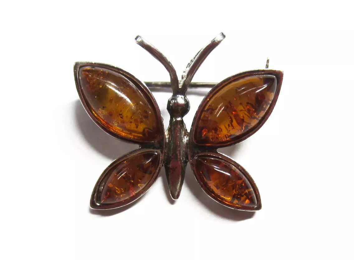 20.5x17mm Solid 925 Sterling Silver Brooch Pendant with Marquise Amber Cabochons Jewelry