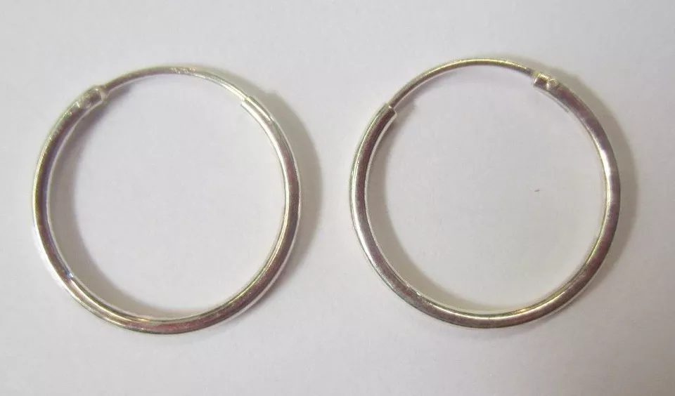 16mm x 1.2mm Solid .925 Sterling Silver Endless Hoop Earrings Thin Round