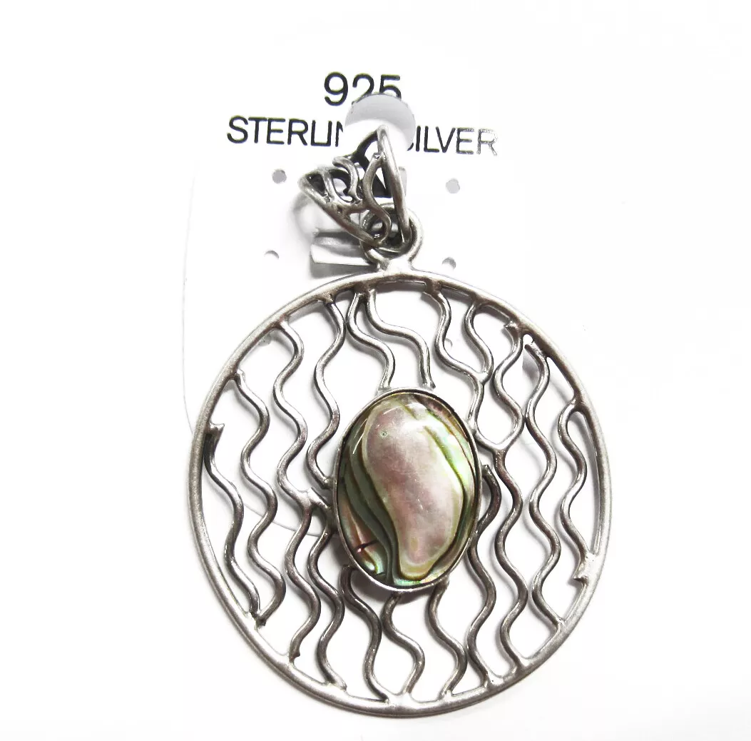 Solid 925 Sterling Silver Natural Oval Paua Shell Abalone Pendant Jewelry