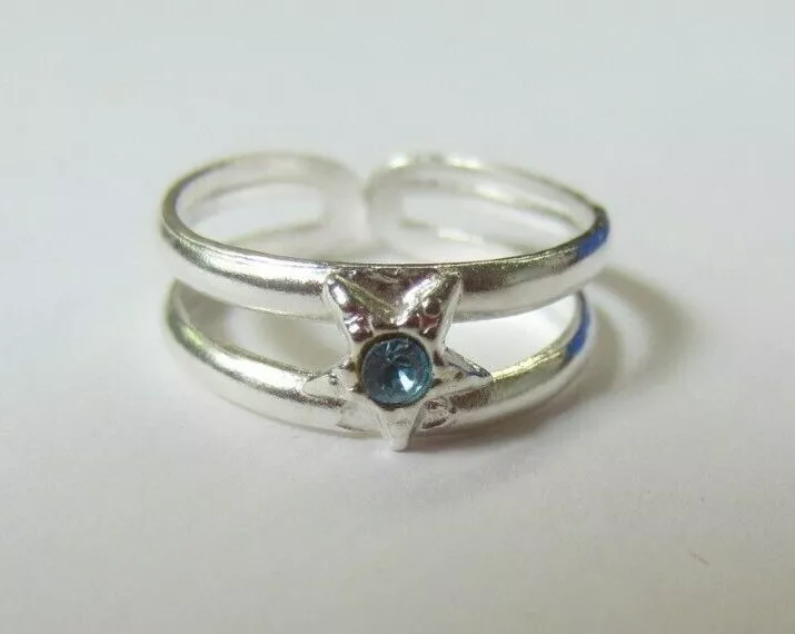 Sterling Silver Adjustable Toe Ring Star Design with Blue Topaz CZ Jewelry S4