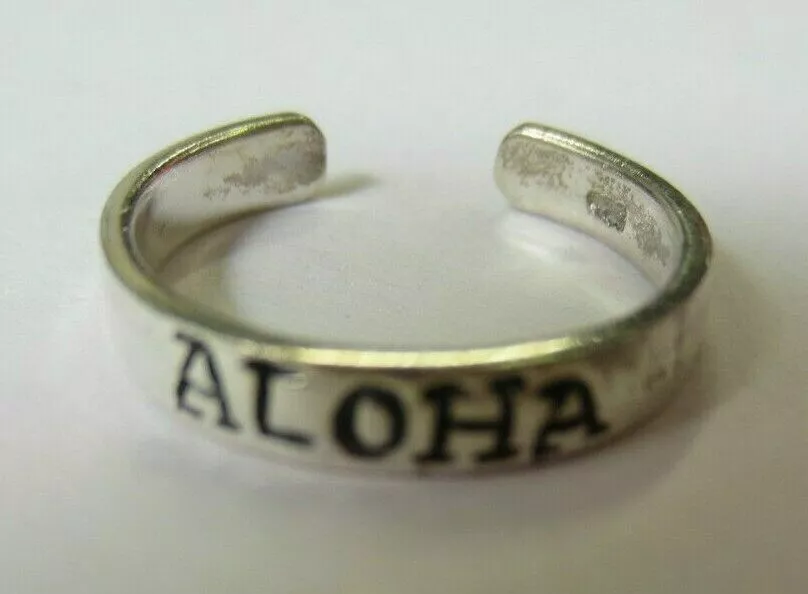 3mm Sterling Silver Adjustable Toe Ring ALOHA Design Oxidized Jewelry