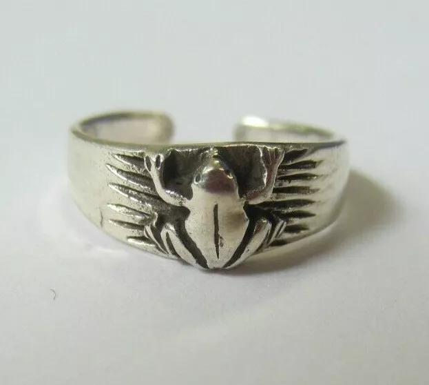 Sterling Silver Adjustable Toe Ring Frog Design Solid 925 Oxidized Jewelry T36