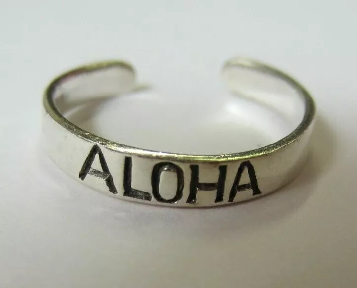 2pcs 3.4mm Sterling Silver Adjustable Toe Ring ALOHA Design Oxidized Jewelry