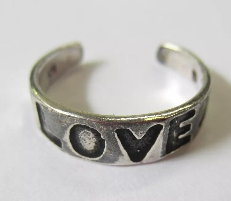 Sterling Silver Adjustable Toe Ring "LOVE" Sign Solid 925 Oxidized Jewelry T26